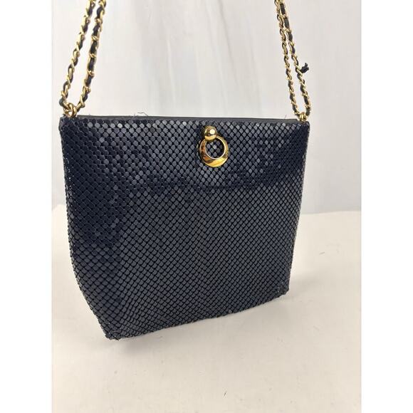 Vintage Dark Blue Metal Mesh Crossbody Bag 1980s - Picture 11 of 16